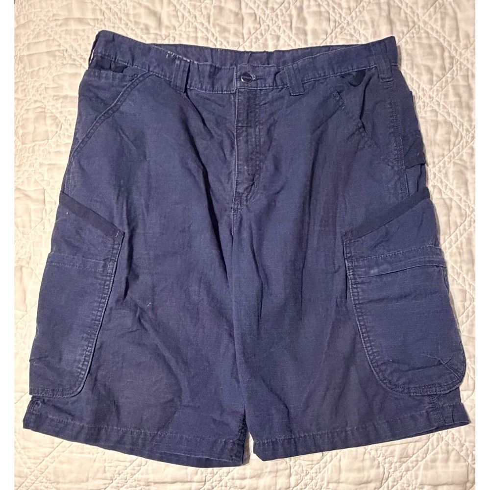 Carhartt Force Broxton Cargo Shorts Mens 36 Navy Blue Ripstop Workwear Utility